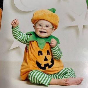 Kids Pumpkin Costume - Orange & Green Halloween Outfit